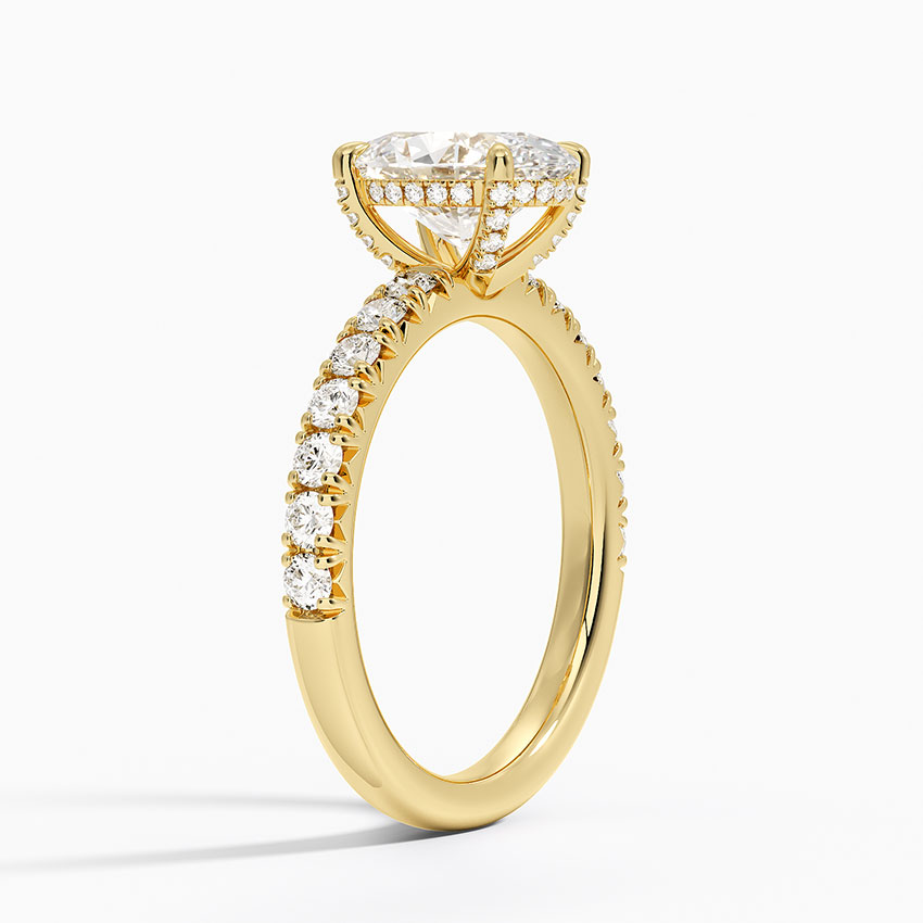 Oval Cut Moissanite Engagement Ring, Hidden Halo Diamond Ring, Pave Band Bridal Ring