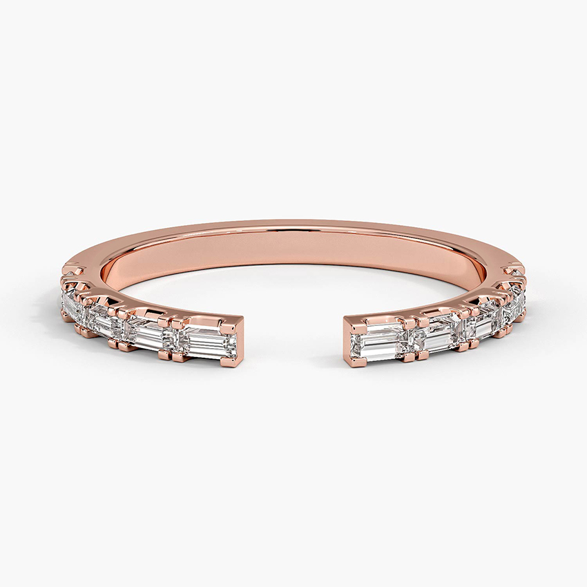 Baguette Diamond Open Ring, Minimalist Adjustable Diamond Ring, Stackable Gold Ring