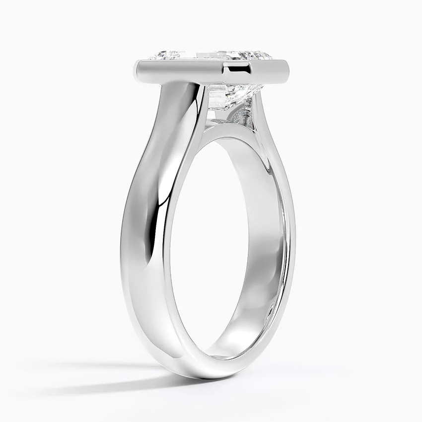 Emerald Cut Diamond Bezel Set Engagement Ring, Modern Solitaire Ring, Minimalist Statement Ring