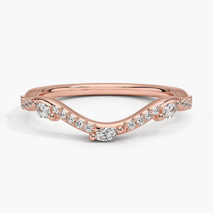 Marquise Diamond V Band Ring, Curved Wedding Band, Chevron Diamond Ring