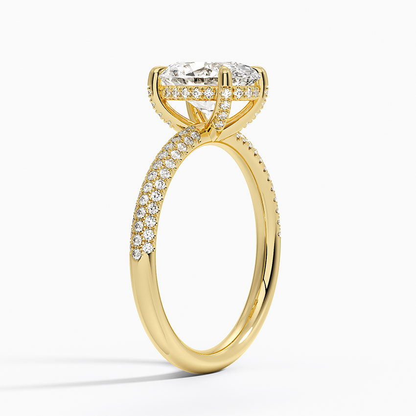Oval Cut Diamond Engagement Ring, Hidden Halo Pavé Band Ring, Bridal Promise Ring
