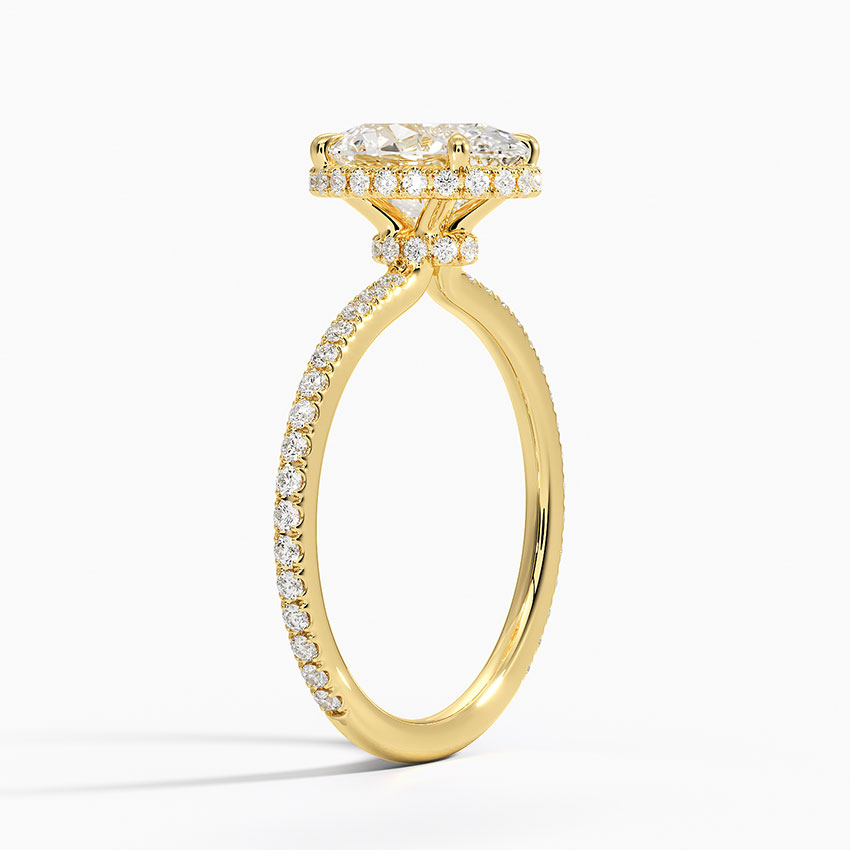 Oval Cut Diamond Engagement Ring, Hidden Halo Oval Ring, Pave Diamond Band Ring