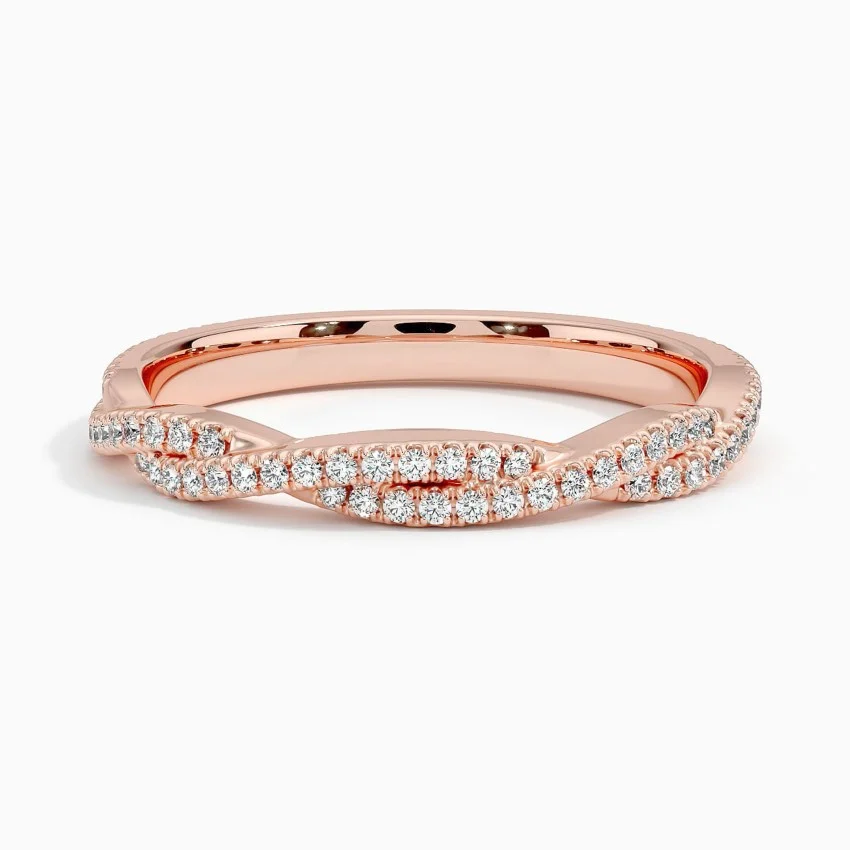 Twisted Diamond Band Ring, Pavé Diamond Infinity Ring, Minimalist Wedding Band