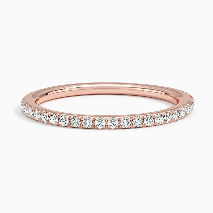Minimalist Diamond Half Eternity Ring, Thin Pave Wedding Band, Stackable Gold Ring