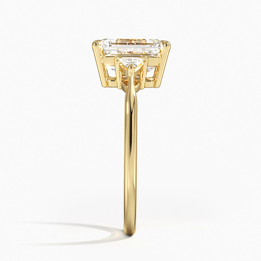 Emerald Cut Diamond Engagement Ring, Trillion Side Stones, 3 Stone Ring