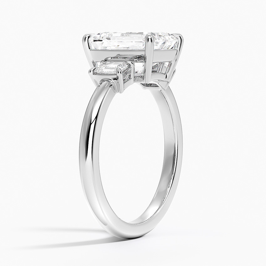 Emerald Cut Diamond Three Stone Ring, Engagement Ring, Classic Solitaire with Side Baguettes