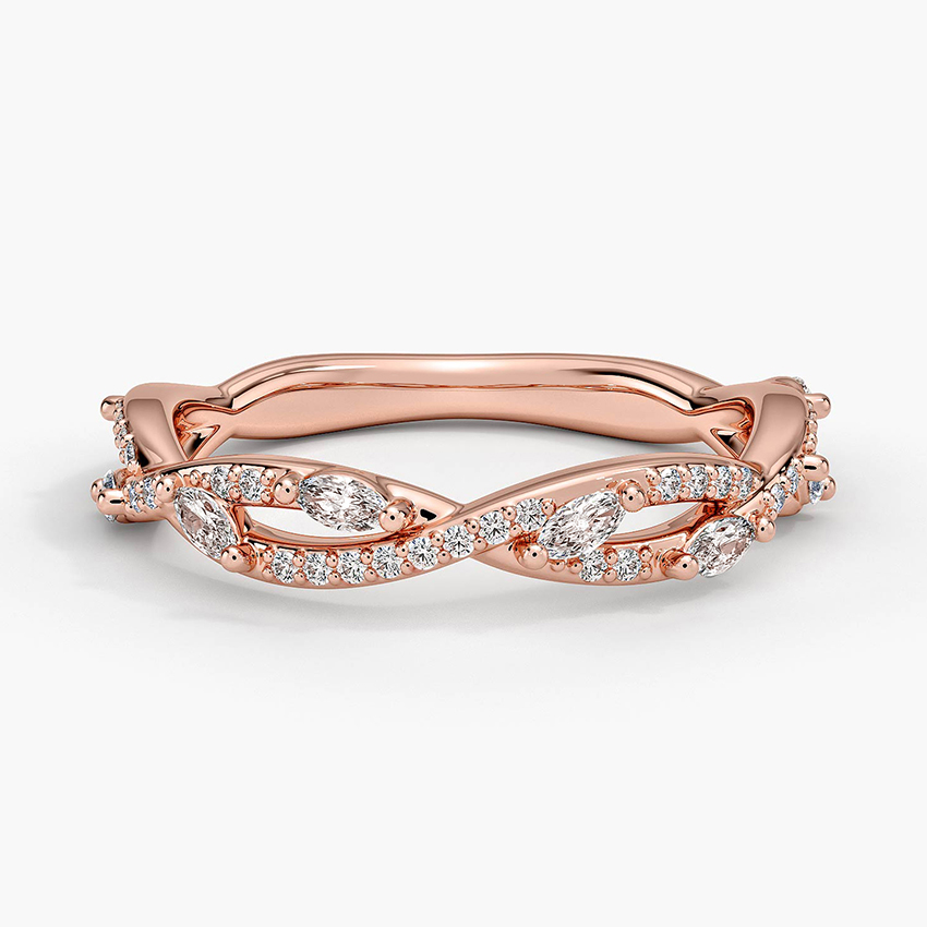 Infinity Twist Diamond Ring, Marquise & Round Diamond Wedding Band, Stackable Promise Ring