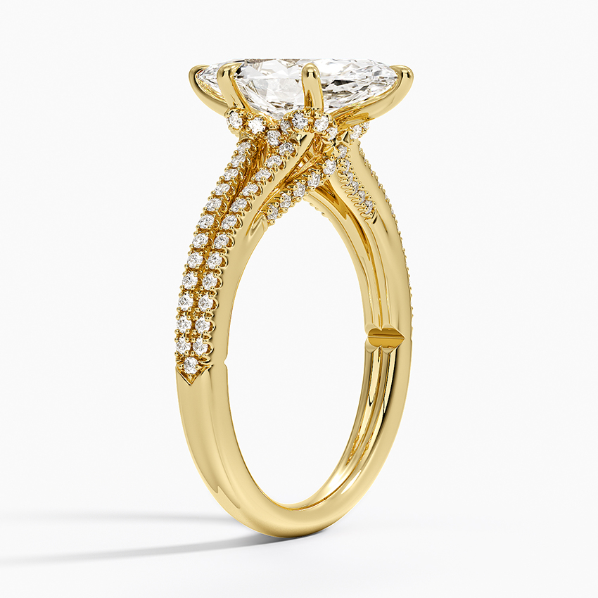 Marquise Cut Moissanite Engagement Ring, Split Shank Pave Diamond Ring, Unique Solitaire Promise Ring