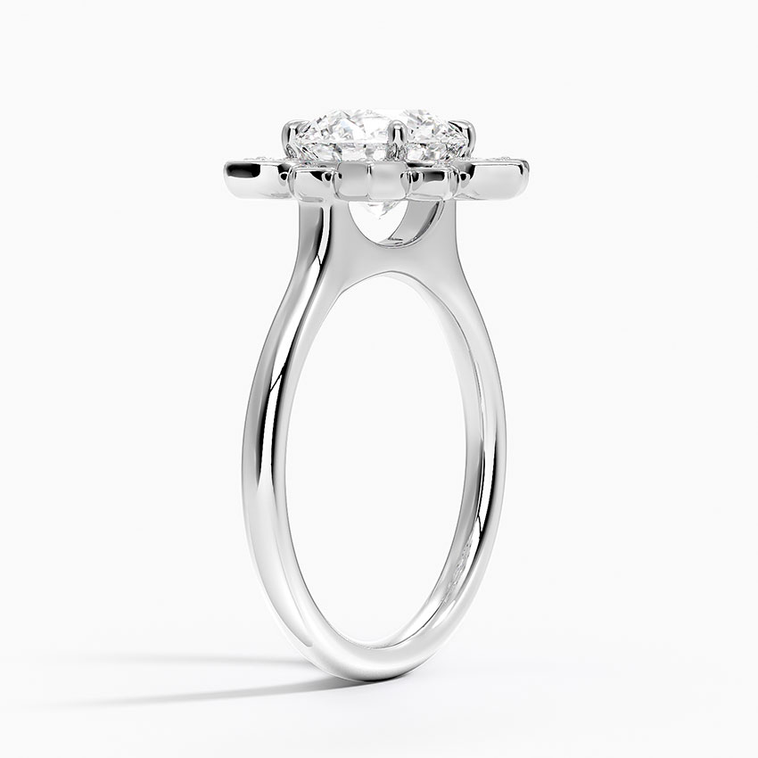 Floral Halo Moissanite Engagement Ring, Round Cut Center Stone, Vintage Flower Diamond Ring