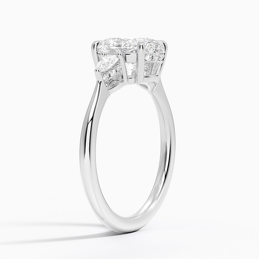 Oval Cut Diamond Engagement Ring with Marquise Side Stones, 3 Stone Ring,Minimalist Bridal Ring