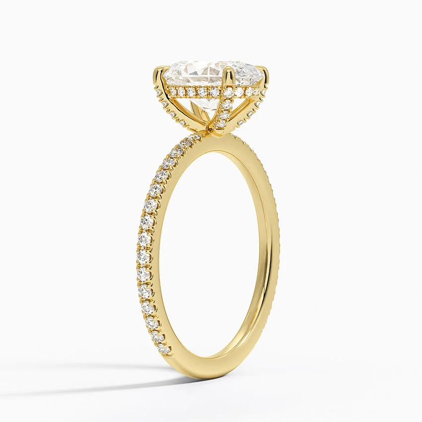 Oval Cut Diamond Engagement Ring, Hidden Halo Oval Ring, Pavé Band Ring