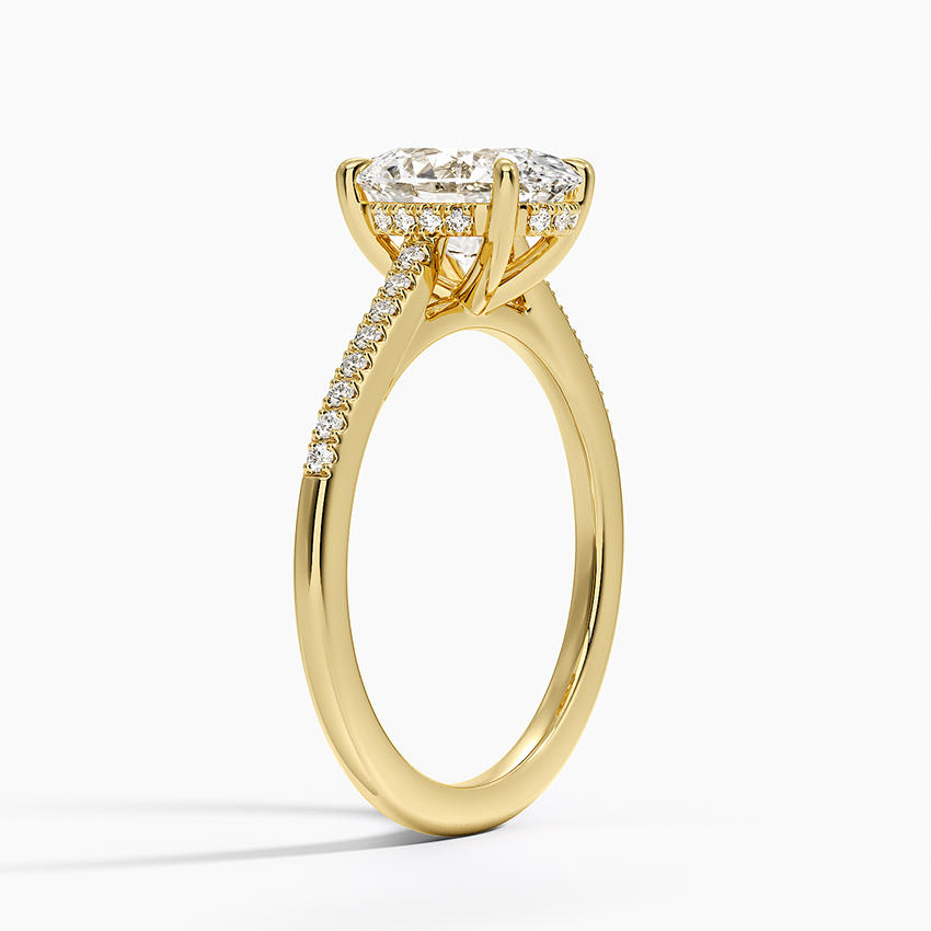 Oval Cut Diamond Engagement Ring, Pave Band Solitaire Ring, Minimalist Bridal Ring