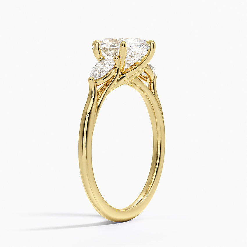 Oval Cut Diamond Engagement Ring with Pear Side Stones, Three Stone Diamond Ring, Solid Gold Ring