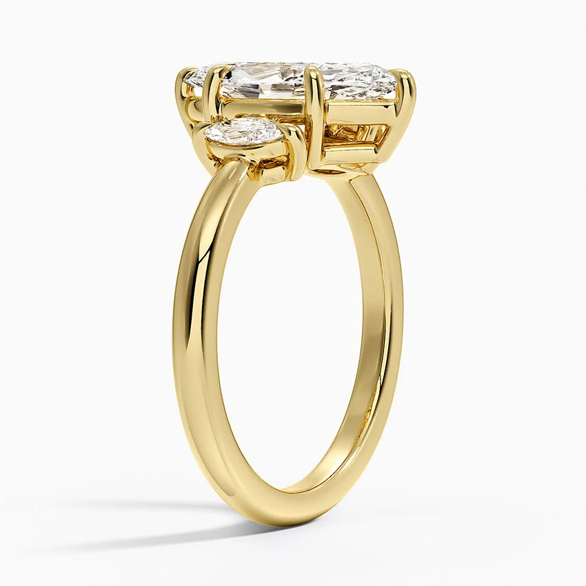 Marquise Cut Diamond Engagement Ring, 3 Stone Diamond Ring, Oval Side Diamonds Ring