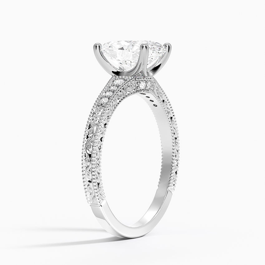 Oval Cut Moissanite Engagement Ring, Vintage Milgrain Pave Diamond Ring, Antique Style Bridal Ring