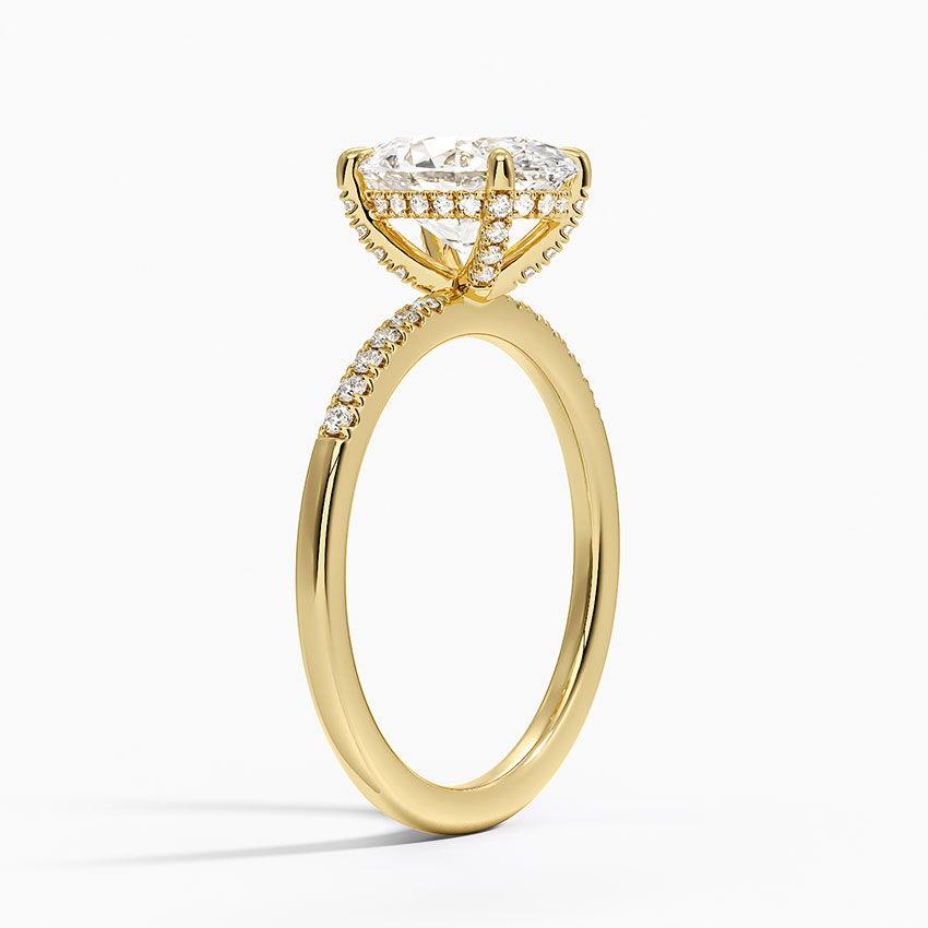 Oval Cut Diamond Engagement Ring, 4 Prong Solitaire Ring, Pave Diamond Band