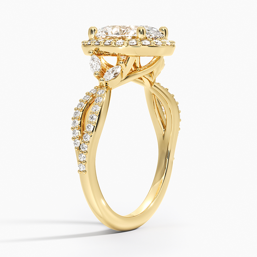 Oval Cut Halo Diamond Engagement Ring with Twisted Pavé Band, Vintage Inspired Oval Ring,