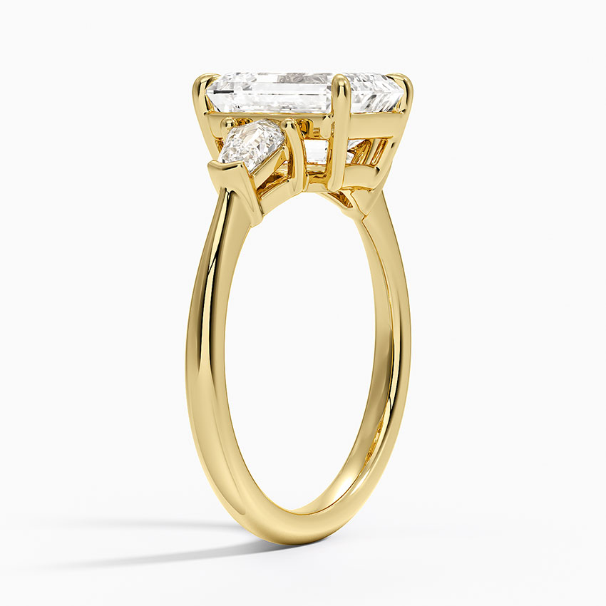 Emerald Cut Diamond Three Stone Engagement Ring, Trillion Side Diamond Ring, Bridal Ring