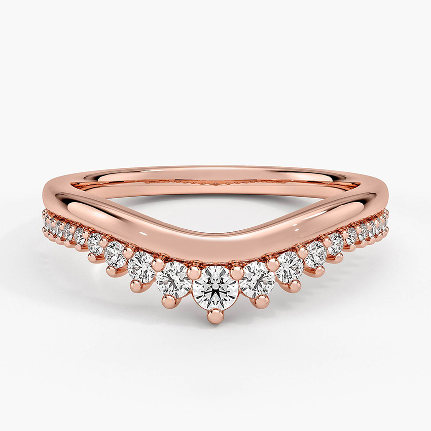 Curved V Diamond Wedding Band, Chevron Diamond Ring, Stacking Anniversary Band