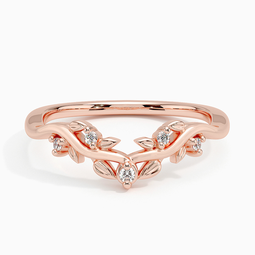 Nature Inspired Diamond Leaf Ring, V Shaped Wedding Band, Minimalist Diamond Ring