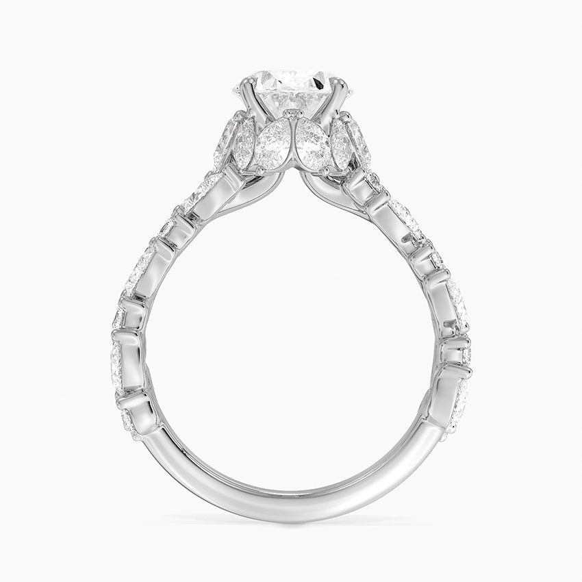 Oval Cut Diamond Engagement Ring, Cluster Side Stone Ring, Pave Band Oval Solitaire Ring
