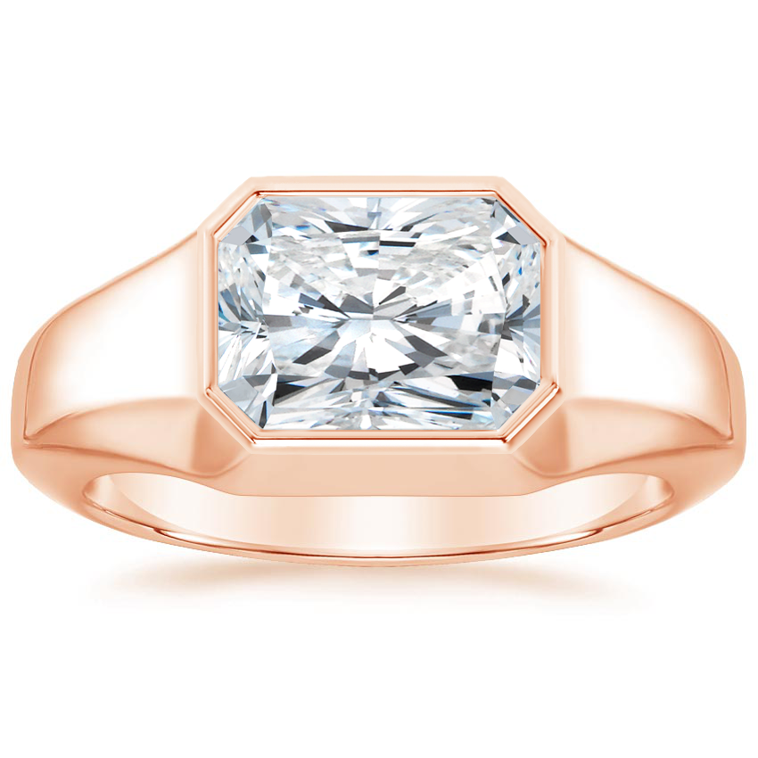 Radiant Cut Bezel Set Diamond Ring, Wide Band Engagement Ring, Minimalist Luxury Solitaire Ring
