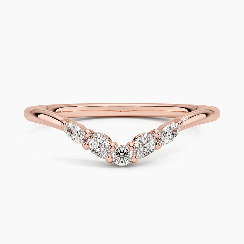 Chevron Diamond Wedding Band, V Shaped Diamond Ring, Minimalist Curved Stackable Ring