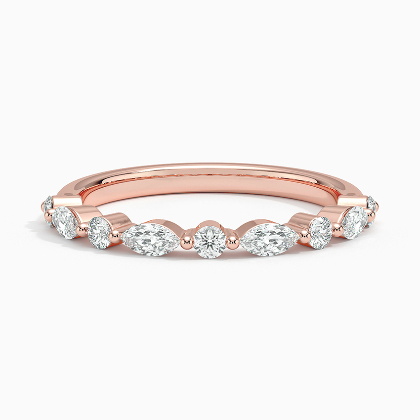 Marquise & Round Diamond Wedding Band, Curved Diamond Stacking Ring, Minimalist Anniversary Ring