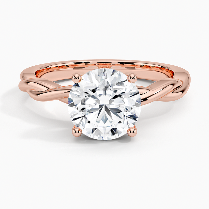 Round Cut Diamond Solitaire Engagement Ring, Twisted Band Ring, Elegant Promise Ring for Women