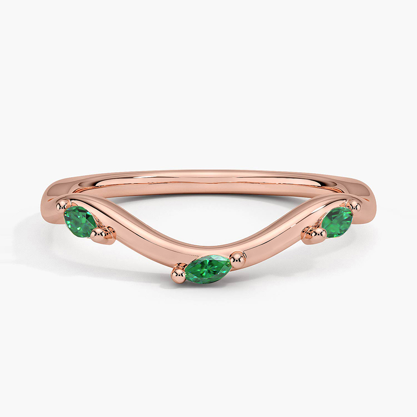 Emerald Marquise Chevron Ring, Curved V Band, Green Stone Stacking Ring