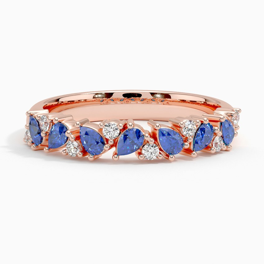 Blue Sapphire & Diamond Half Eternity Ring, Pear Cut Sapphire Wedding Band, Anniversary Gift Ring