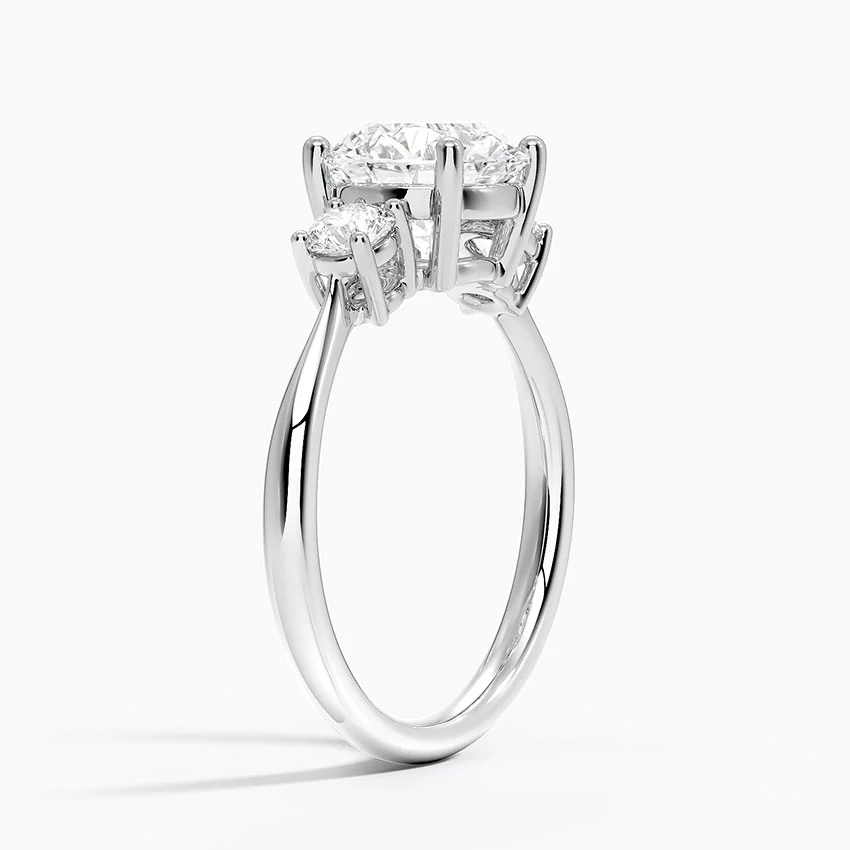 Three Stone Round Cut Diamond Engagement Ring, 3 Stone Moissanite Ring, Bridal Ring Gift for Her