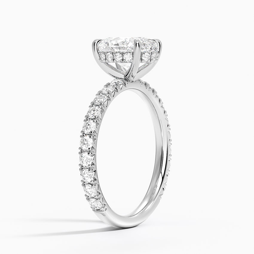 Oval Cut Diamond Engagement Ring, Hidden Halo Pave Band Ring, Promise Ring for Women