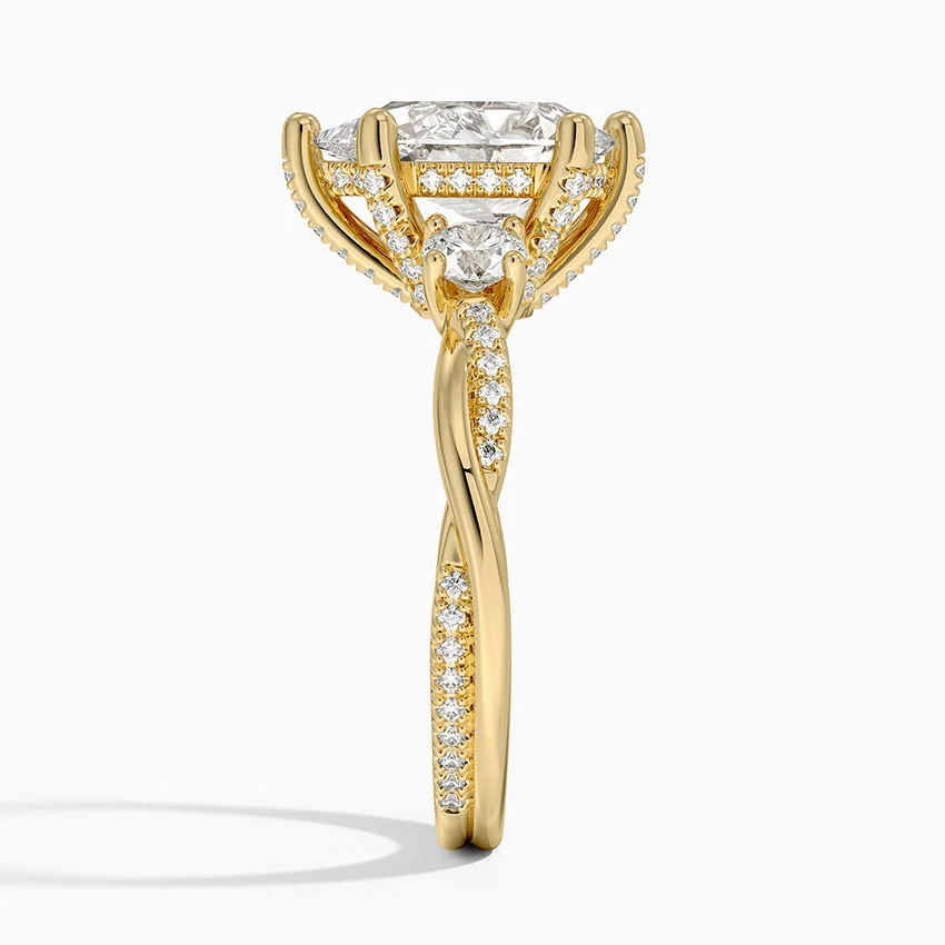 Pear Cut Diamond Engagement Ring, Three Stone Ring, Twisted Band Diamond Ring, Gold Promise Ring