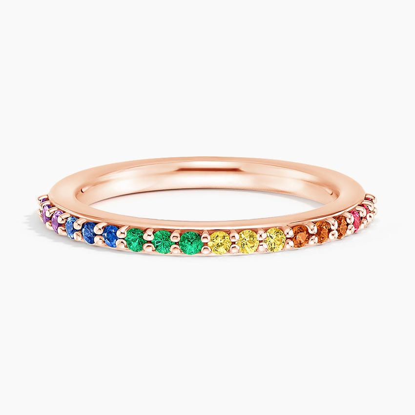 Rainbow Diamond Eternity Band Ring, Multicolor Gemstone Stackable Ring, Pride Jewelry Gift