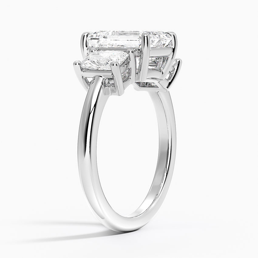 Emerald Cut Three Stone Diamond Ring, Elegant Trilogy Engagement Ring, Minimalist Luxury Bridal Ring