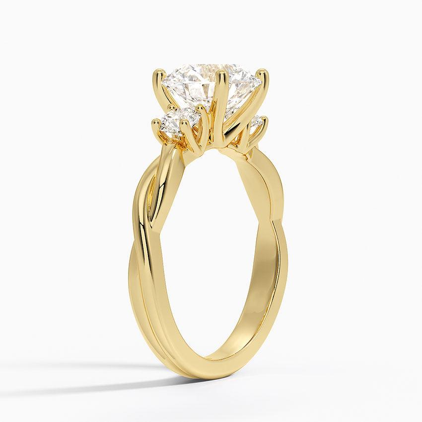 Twisted Three Stone Diamond Engagement Ring, Round Cut Center Diamond Ring, Minimalist Bridal Ring