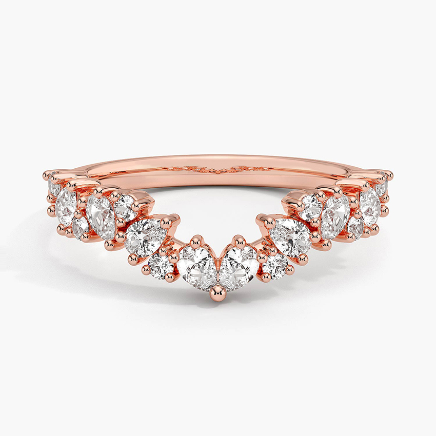 Diamond Chevron V-Shaped Wedding Band Ring, Curved Stackable Diamond Ring, Minimalist Bridal Band
