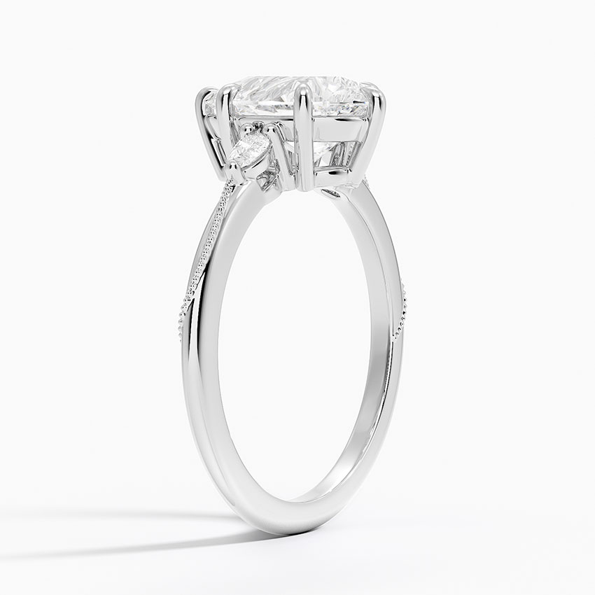 Pear Cut Diamond Engagement Ring with Side Stones, Minimalist Solitaire Ring, Milgrain Band