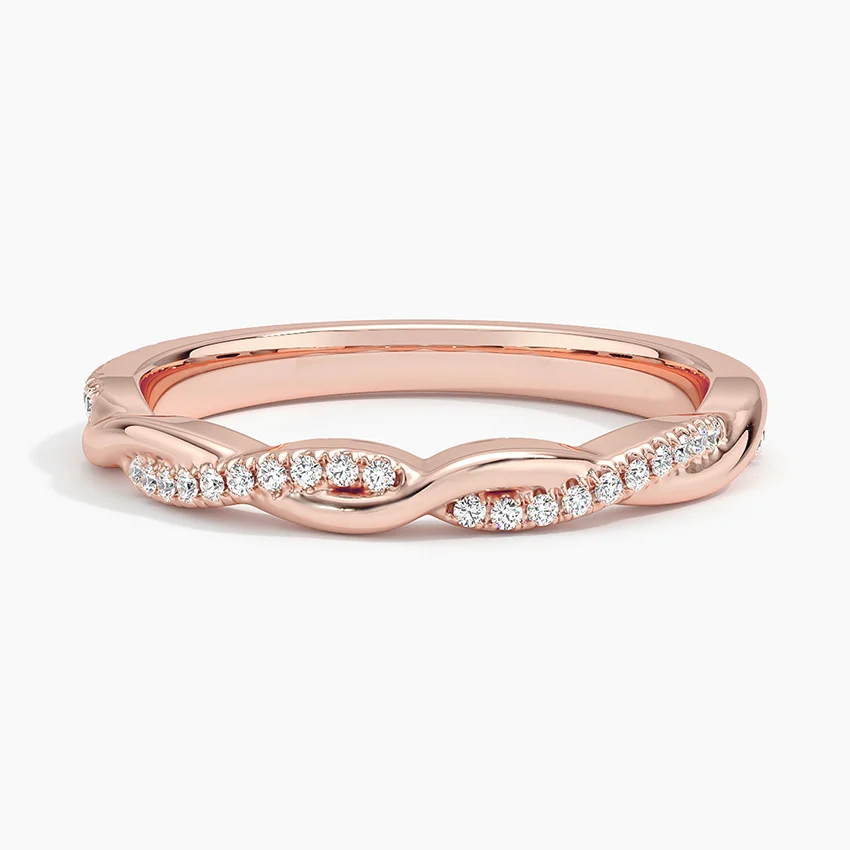 Twisted Diamond Wedding Band, Curved Infinity Ring, Minimalist Stackable Diamond Ring