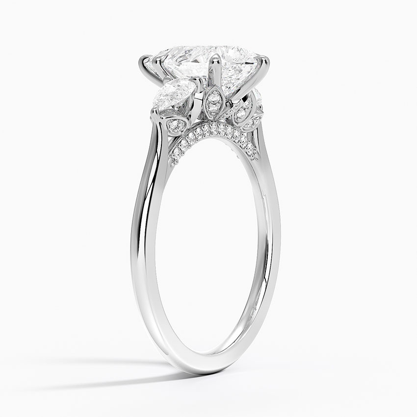 Pear Cut Moissanite Engagement Ring, Three Stone Ring, Solid Gold Ring, Marquise Side Stones, Minimalist Bridal Ring, Promise Ring for Women