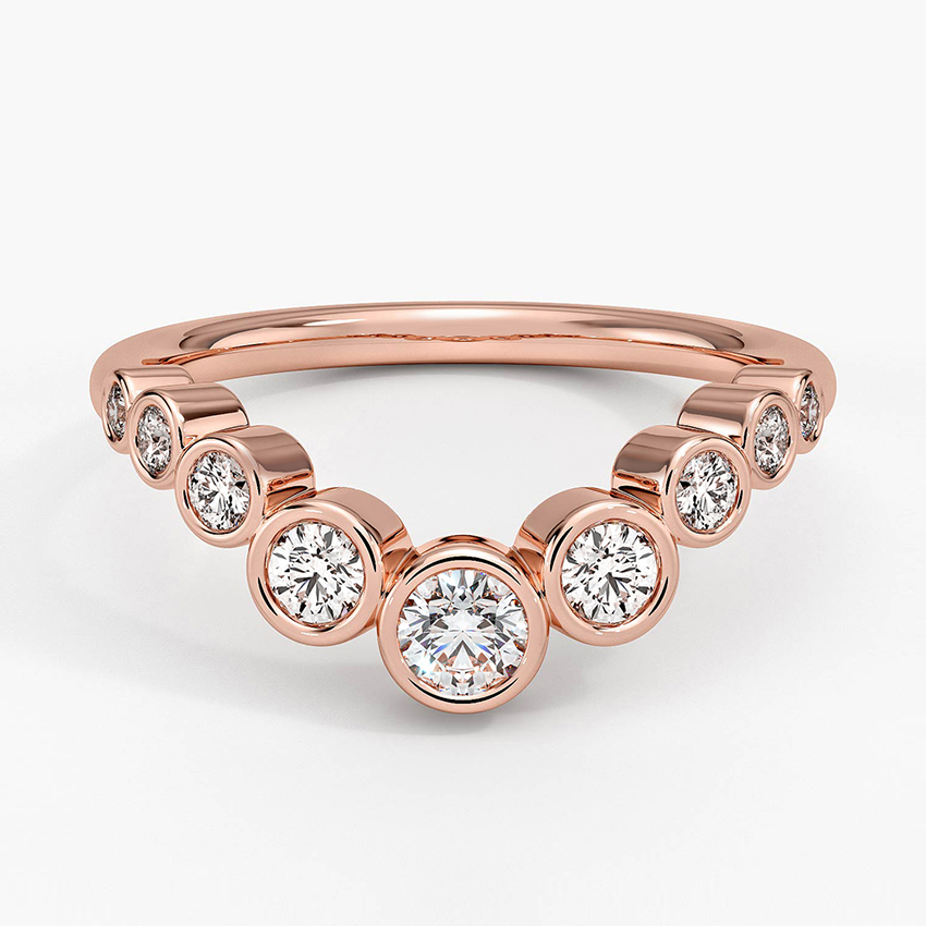 Curved Bezel Set Diamond Ring, Minimalist Wedding Band, V Shape Diamond Ring
