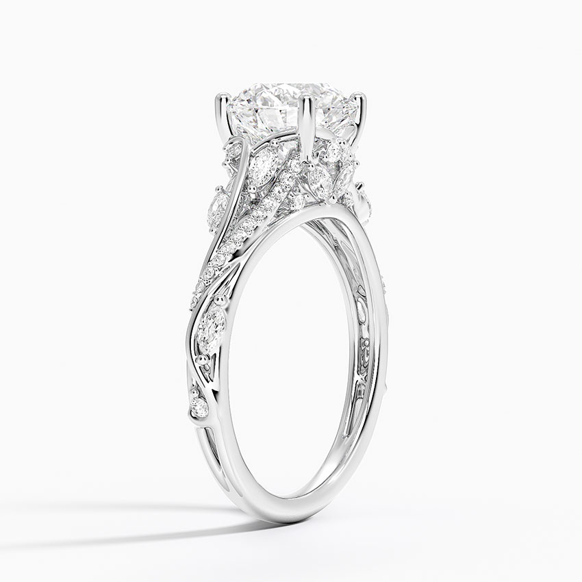 Vintage Leaf Moissanite Engagement Ring, Round Cut Solitaire Diamond Ring, Nature Inspired Bridal Ring