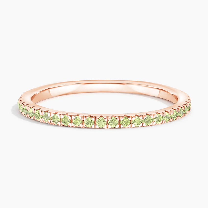 Green Peridot Eternity Band Ring, Minimalist Stackable Ring, Half Eternity Wedding Band