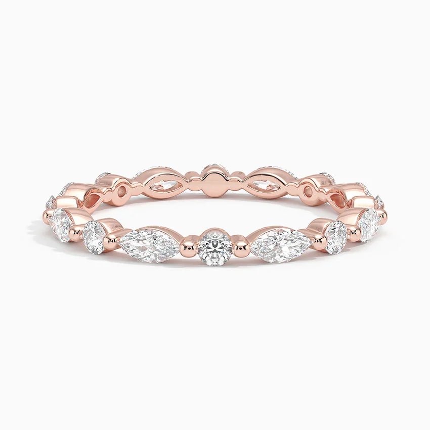 Marquise & Round Diamond Eternity Ring, Full Eternity Wedding Band, Minimalist Stackable Diamond Ring