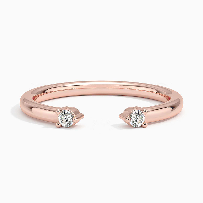 Minimalist Open Diamond Ring, Adjustable Cuff Ring, Dainty Solitaire Diamond Stackable Ring