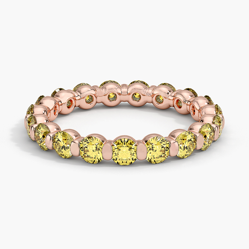 Yellow Diamond Eternity Band Ring, Full Eternity Wedding Band, Round Cut Yellow Diamond Ring