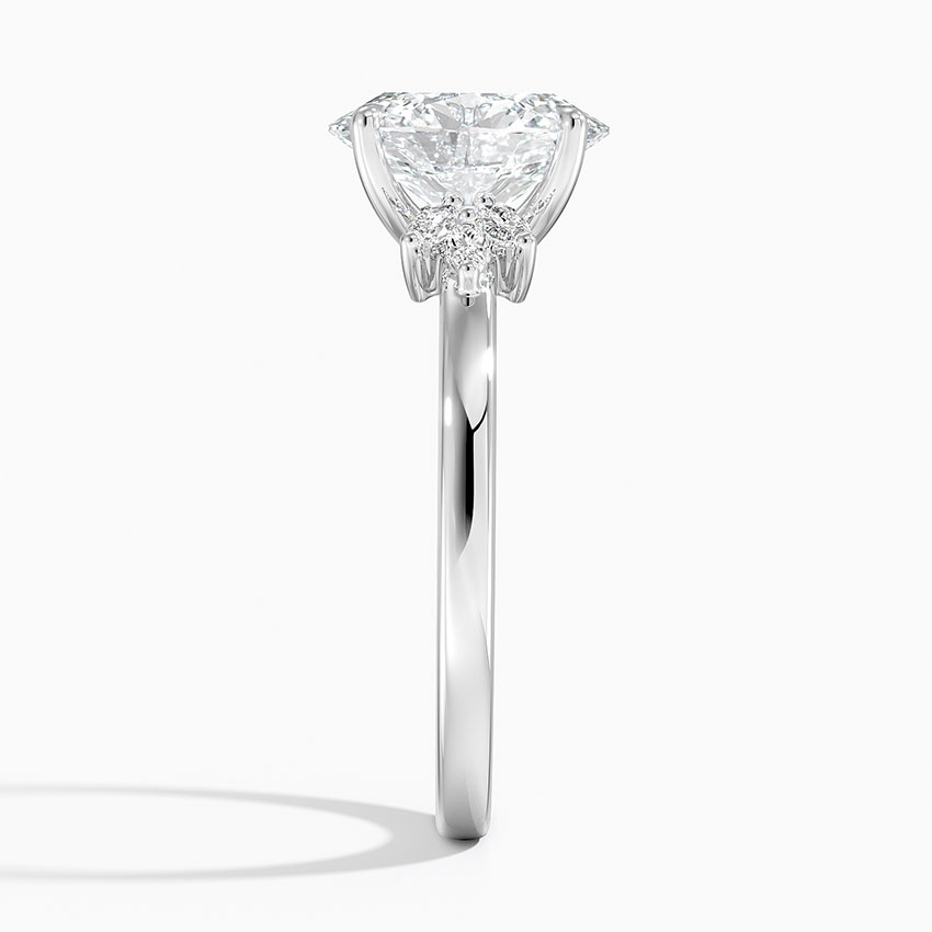 Oval Cut Diamond Engagement Ring with Marquise Side Stones, Solid Gold Promise Ring, Unique Leaf Cluster Bridal Ring