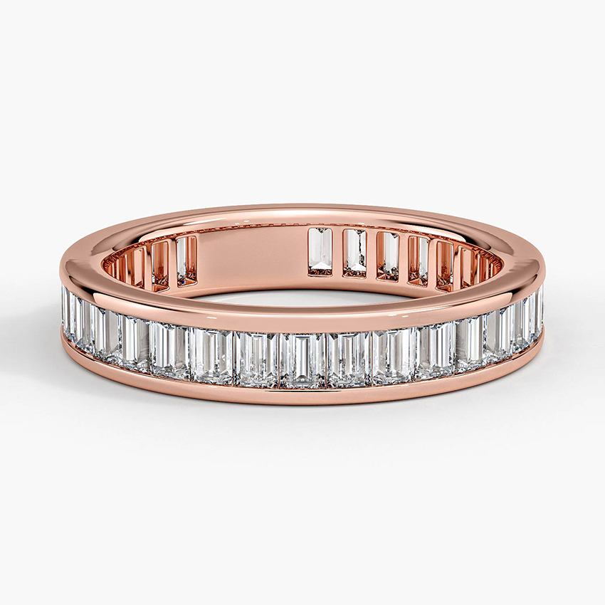 Baguette Diamond Eternity Band Ring, Full Eternity Wedding Band, Minimalist Stackable Ring