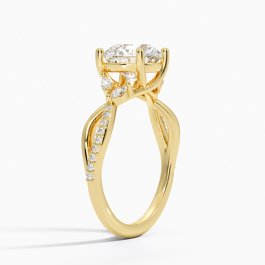 Twisted Infinity Moissanite Engagement Ring, Round Cut Solitaire with Marquise Side Stones, Vintage Leaf Vine Ring